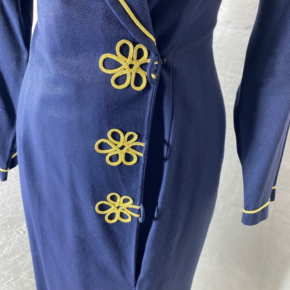 VTG  Stunning John Roberts Navy Blue Gold‎ Trimmed Tuxedo Dress Professional 10 - Picture 6 of 16